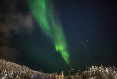 Ervaar de magie van Lapland tijdens onze singlereis met deze betoverende wandeling. Terwijl je door het winterlandschap wandelt, wordt de lucht plotseling gevuld met een groen licht dat achter de wolken vandaan komt